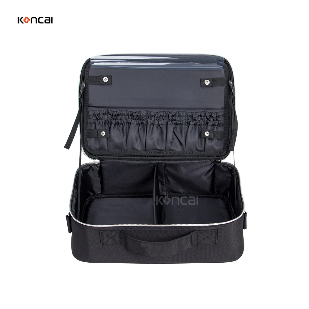 KONCAI Travel Handle Zipper Cosmetic Bag CaseToiletry Vanity Beauty Makeup Box Pouch with Compartment Makeup Suitcase
