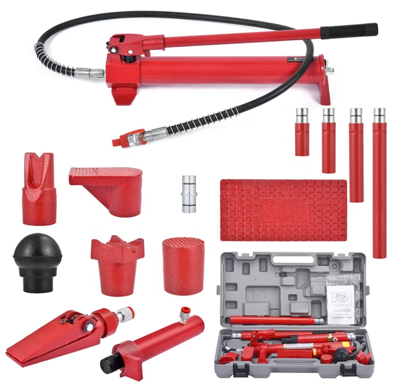 4 Ton Porta Power Hydraulic Jack Body Frame Repair Kit Auto Shop Tool Lift Ram With Plastic Box