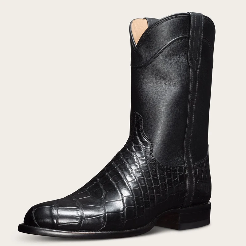 Fashion Design Cowboy Western Boots Wide Square Toe Mens Cowboy Boots Factory Price Black High Cut Shoes Men