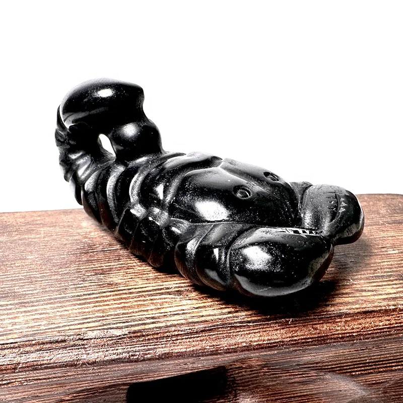 Wholesale crystal carving natural black obsidian quartz crystal scorpions statue for gift decoration