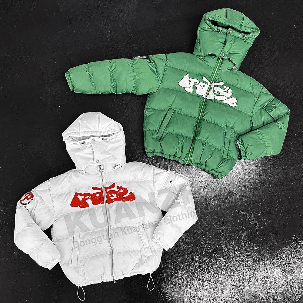 Custom windbreaker ripstop hooded padded bomber crop quilted shiny goose custom winter puffer jacket down coat for men