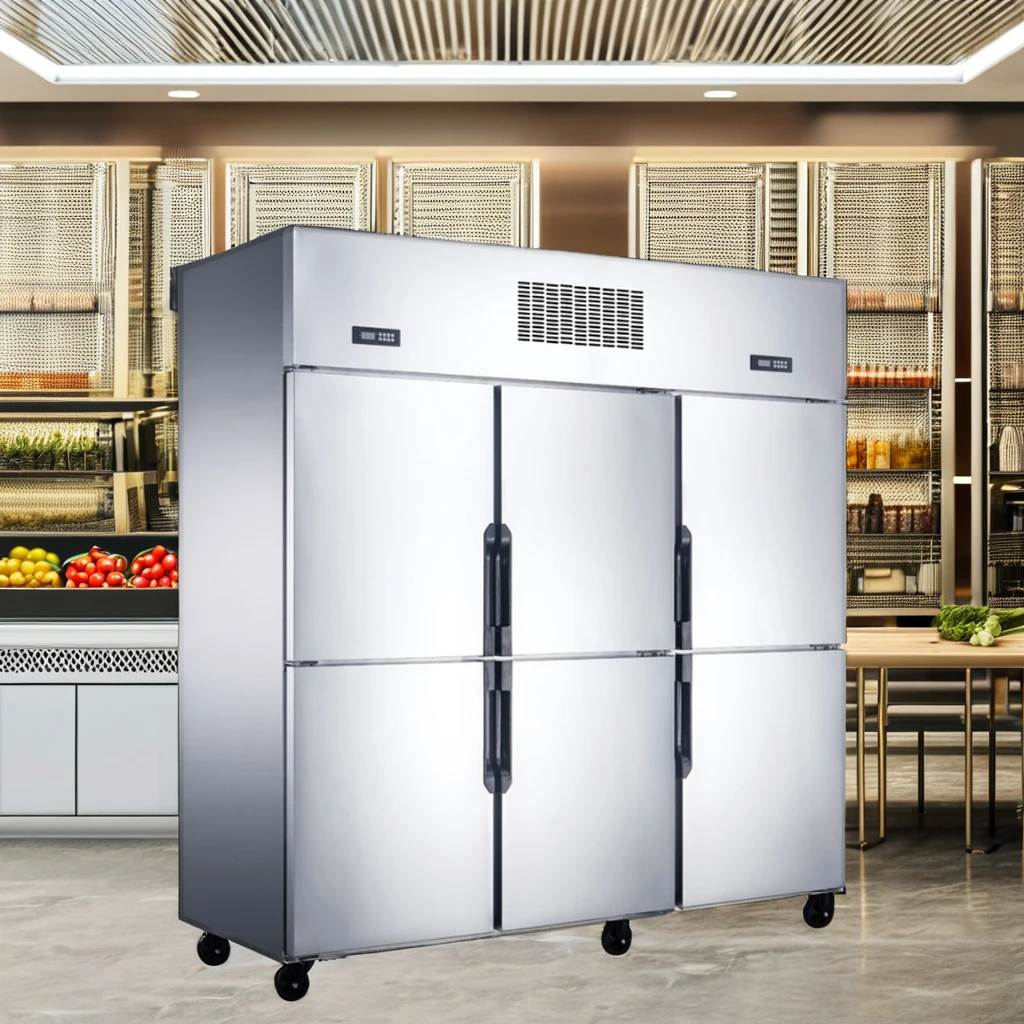 Commercial 6-Door Stainless Steel Upright Refrigerator Single-Temperature Cooler for Restaurant Use Open Door Type Cool Climate