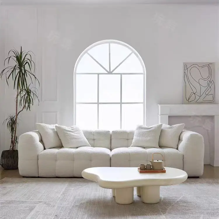 Modern Simplicity Three Seat Cloth Art Sofa Lamb Wool Fabric Sofa Living Room Velvet Furniture