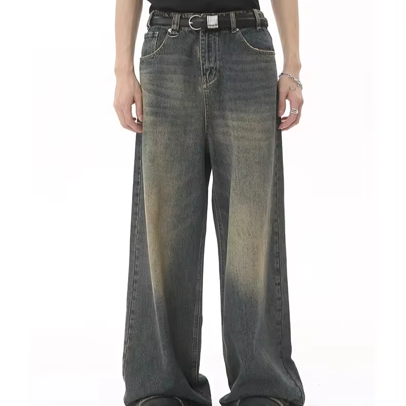 Custom Y2k Mens Letter Printed Denim Jeans With Embroidery Patch Straight Jean Loose Baggy Street Retro Pants