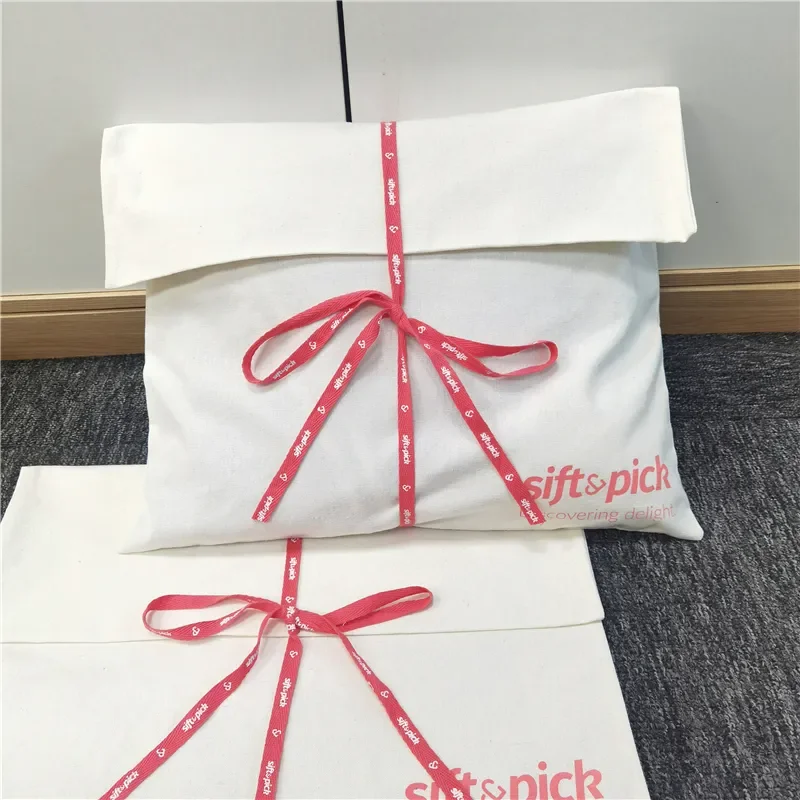 Hot Sale Large Organic Cotton Muslin Envelope Bag Pouch For Handbag Custom Logo Printed Cotton Envelope Dust Gift Bag