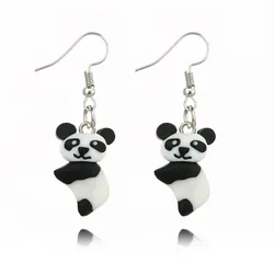 Chinese style Cute polymer clay panda earrings handmade soft pottery terracotta animal pendant earrings  for female