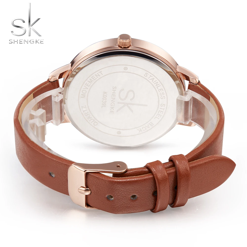 SK SHENGKE K0039 Ladies Leather Band Wristwatches Marbling Dial Design Personalized Quartz Women Watches