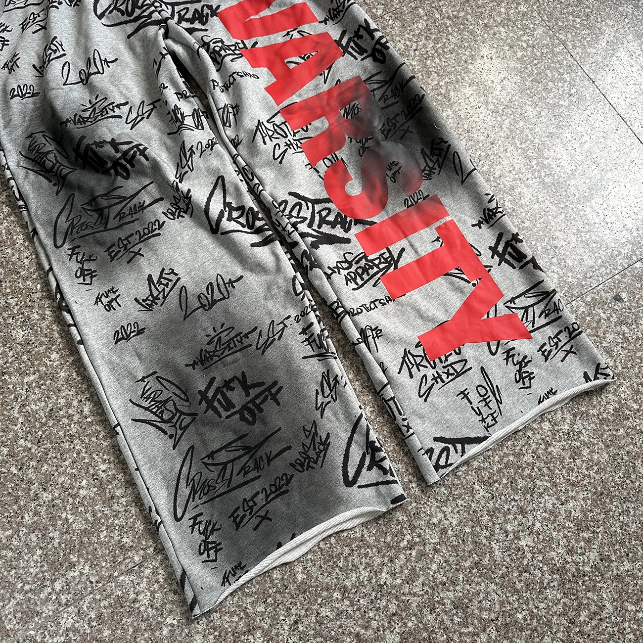 Custom track streetwear loose heavyweight graphic pants distressed french terry cotton men jogger double waist baggy sweatpants