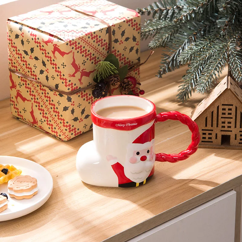 Creative Snowman Water Cups 3D Christmas Sock Shape Ceramic Mugs Cute Snowman Water Cups For Christmas  Gift