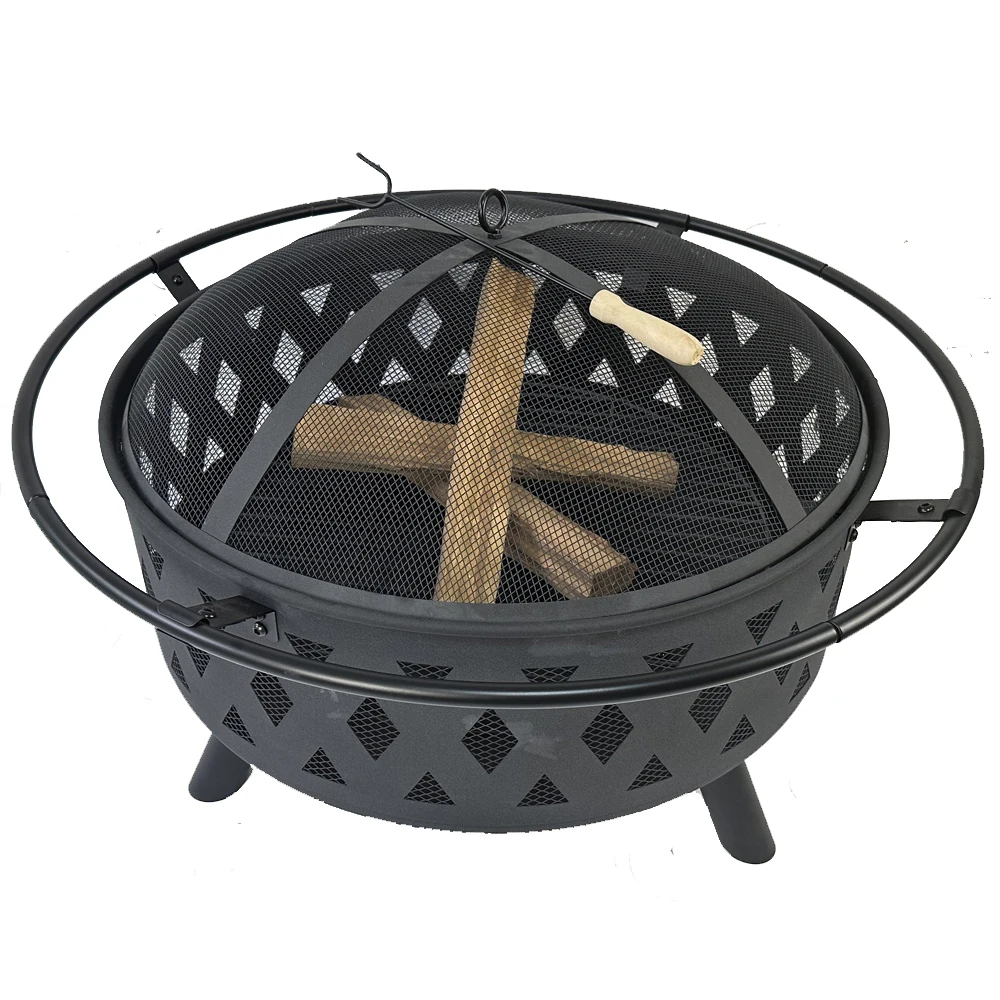 Outdoor Fire Bowl Garden Wood Burning Feuerschale Fire Pit with Spark Screen and Fireplace Poker