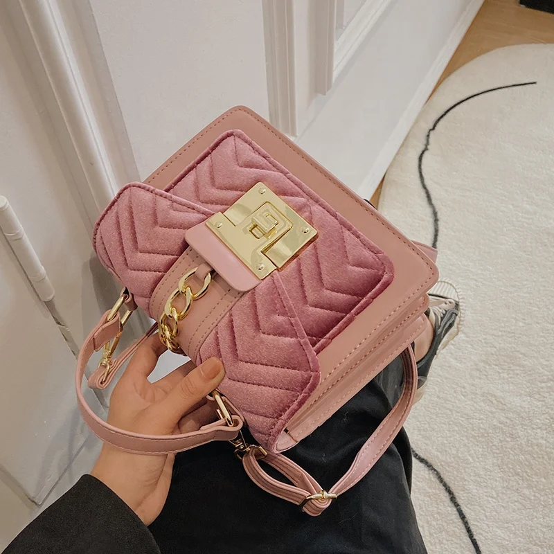 New Design Velvet Shoulder Crossbody Bag Women Hand Bag Ladies Small Square Luxury Purses And Handbags