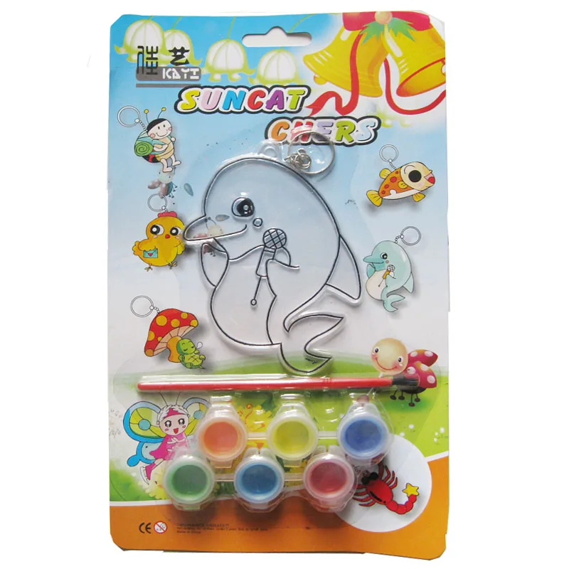 Wholesale Customized Logo Plastic 6 Colors plus Brush DIY Painting Window Art Sun Catcher Craft Set for Children Gift