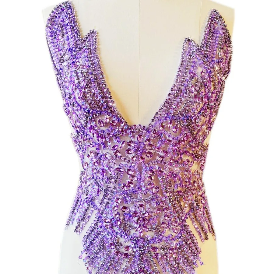 Party Prom Women Dress Embellished Crystal Panel Bodice And Strip shaped dress patch