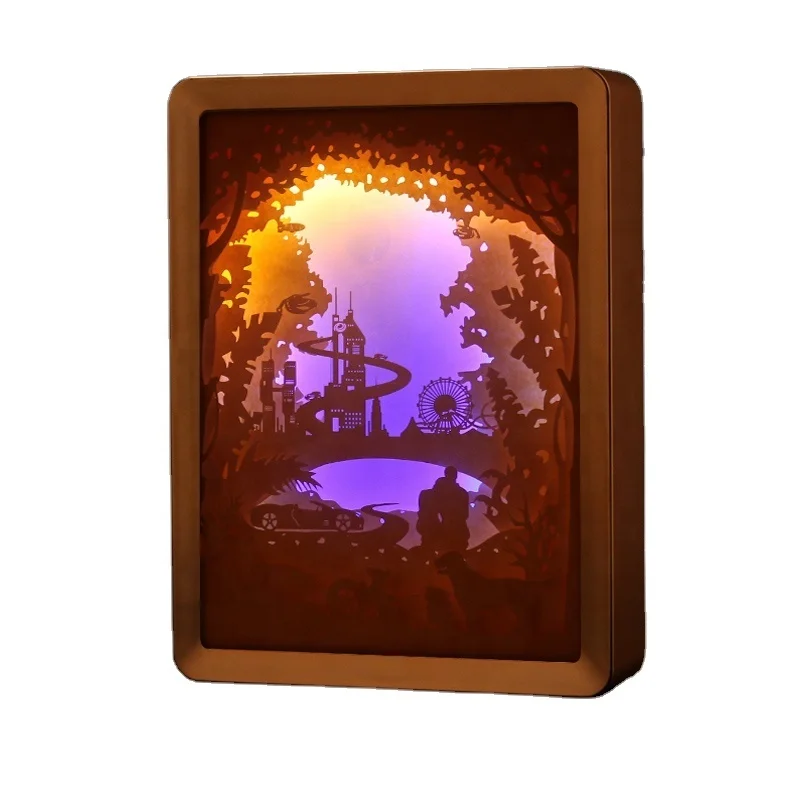Customized Shadowbox Display Case Photos paper laser cut Memory Box Picture Frame With Led Light