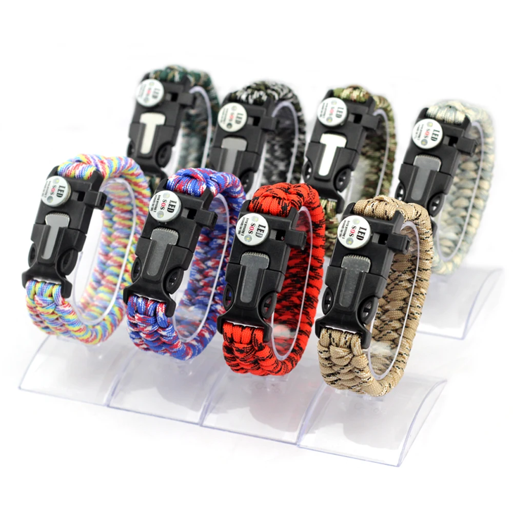 2020 Hot Laser Logo On Blade First Aid Model SOS LED Light Compass Whistle Flashing Paracord Survival Bracelet