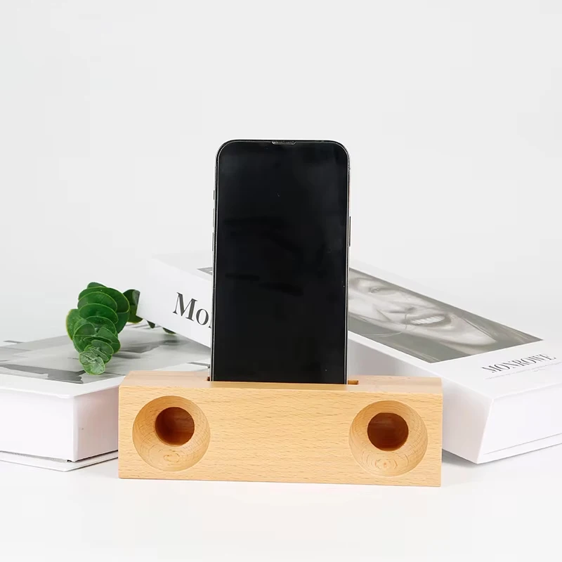 Wholesale Wooden Loudspeaker Phone Holder Bamboo Wood Phone Base Music Loud Natural Sound Speakers