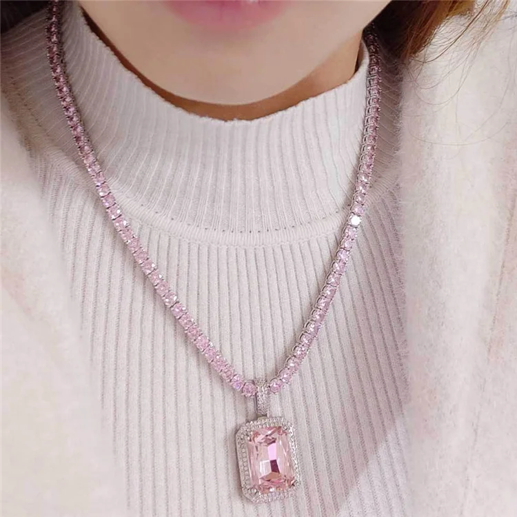 Камень ювелирные изделия в стиле «хип-хоп» с разноцветными кристалами льдом квадратный камень кулон ожерелье