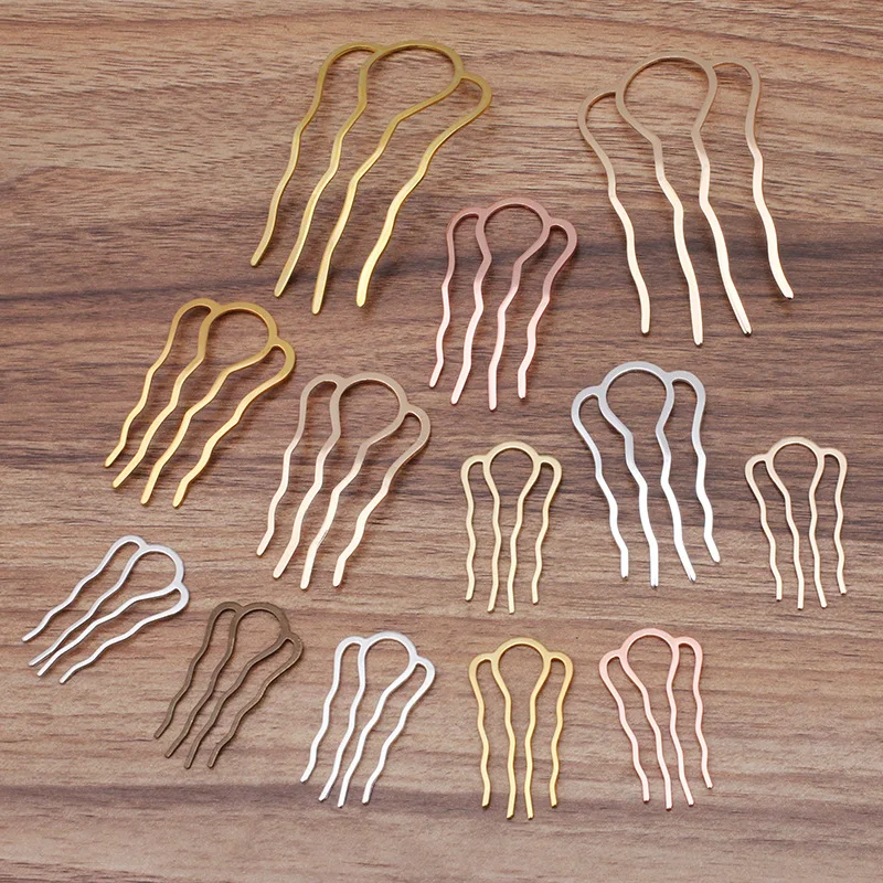 Three Sizes 4Teeth Plain Brass Hair Combs Hairpins For DIY Hair Accessories Metal Hair Forks
