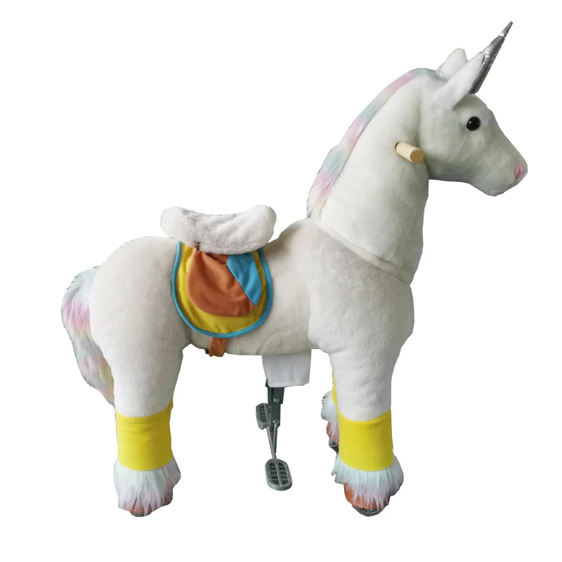 Plush Mechanical Horse Kids Playground Walking Animals Unicorn Foot Pedal Riding Toy Small Size Horse Cycle Toy