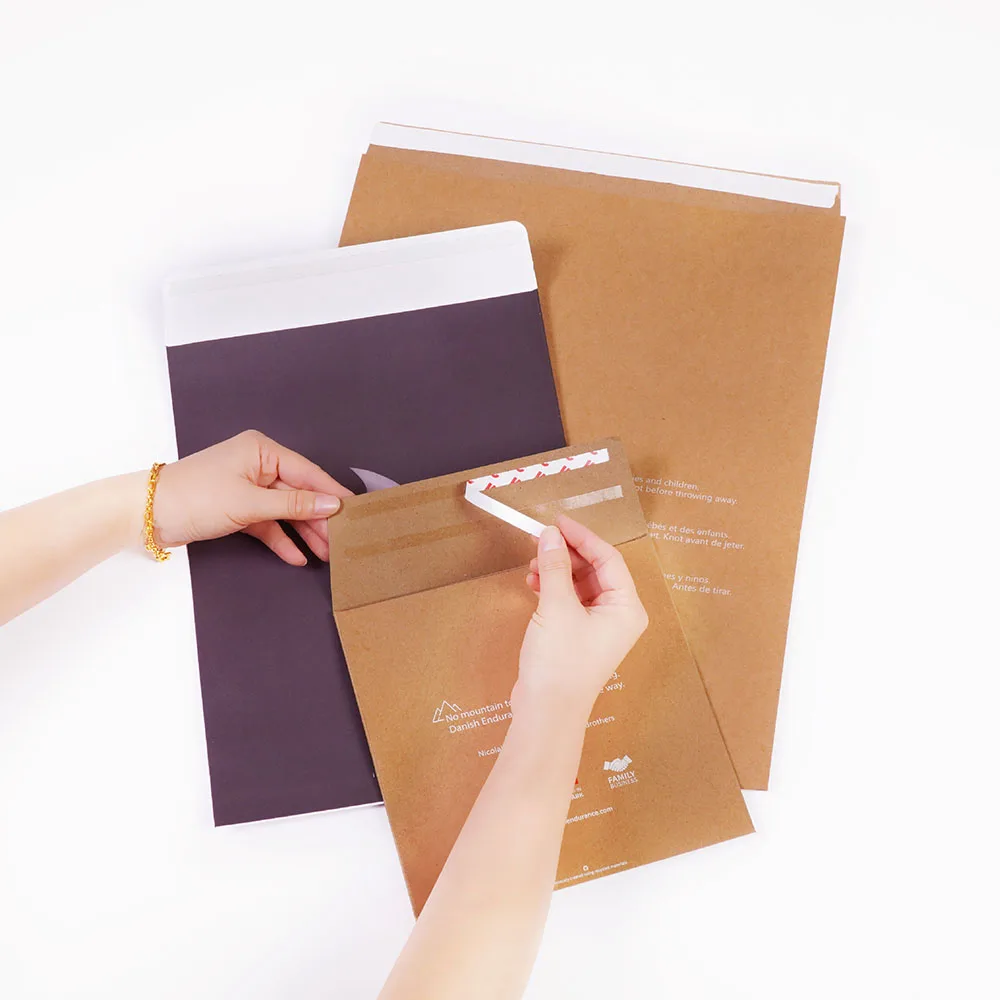 Custom Logo Printed Shipping Mailing Brown Cardboard Kraft Packaging Rigid Paper Mailer padded velvet wedding Envelopes
