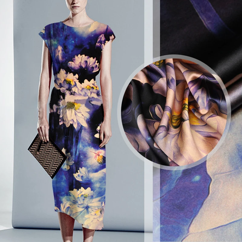 2020 New arrival satin fabric  digital printed custom stretch silk fabric for dress silk