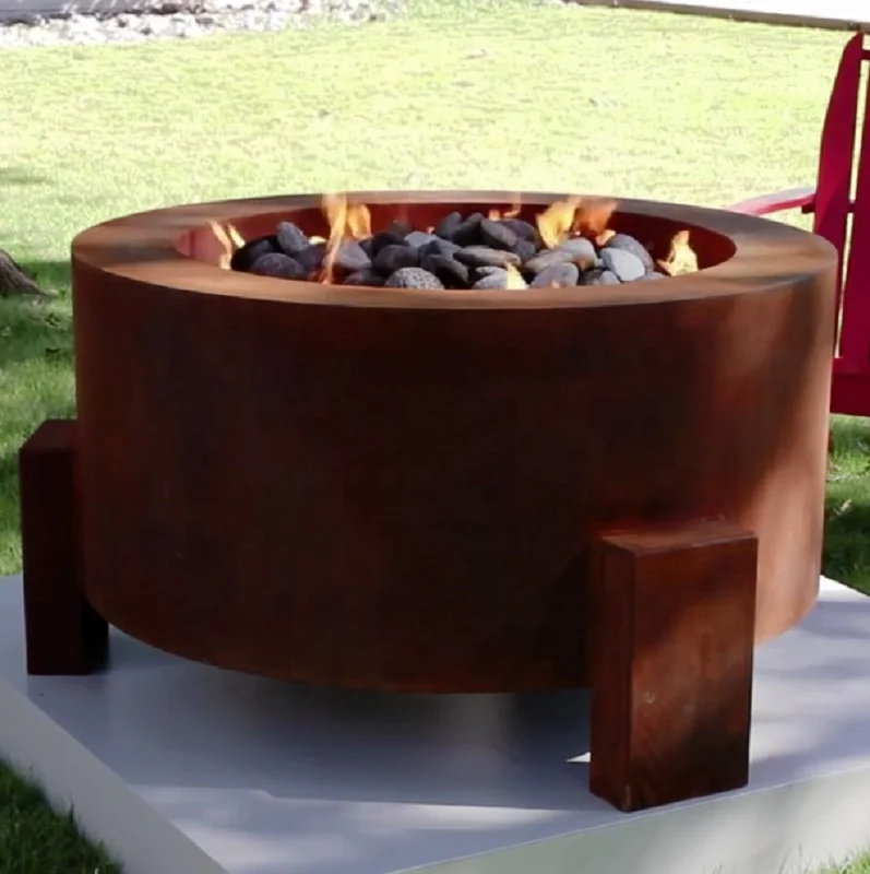Modern Garden Design Round Corten Steel Gas Fire Pits