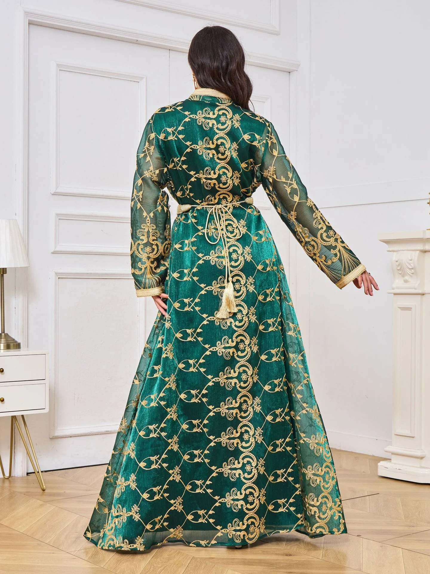 Eid Arabic Women Elegant Muslim Abaya Dubai Islamic Two Pieces Set Dress Luxury Green Turkey Moroccan Modest Long maxi dress