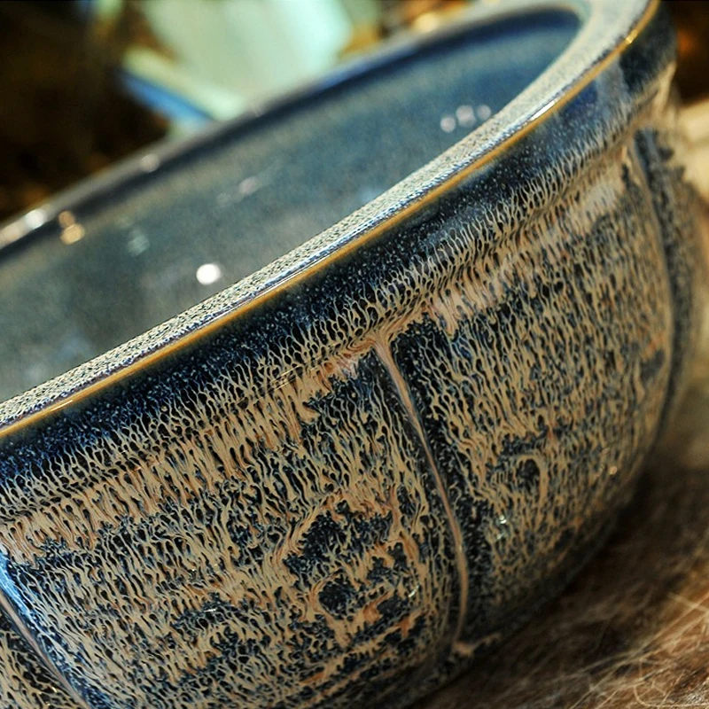 China Painting Ceramic Painting Art Porcelain Bathroom Vessel Sinks Round blue above countertop wash basin Antique Hotel Basin