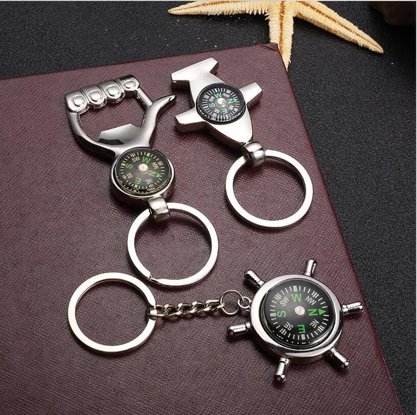 Luxury Hot sale Mini metal custom cheap Alloy Silver Navigation Compass Series  Opener Keychain