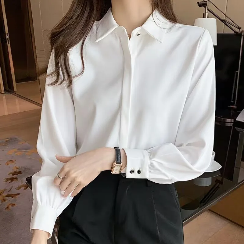 Factory Wholesale Women White Office Shirt Ladies Loose Blouse Fashion Slim Long Sleeve Blouses