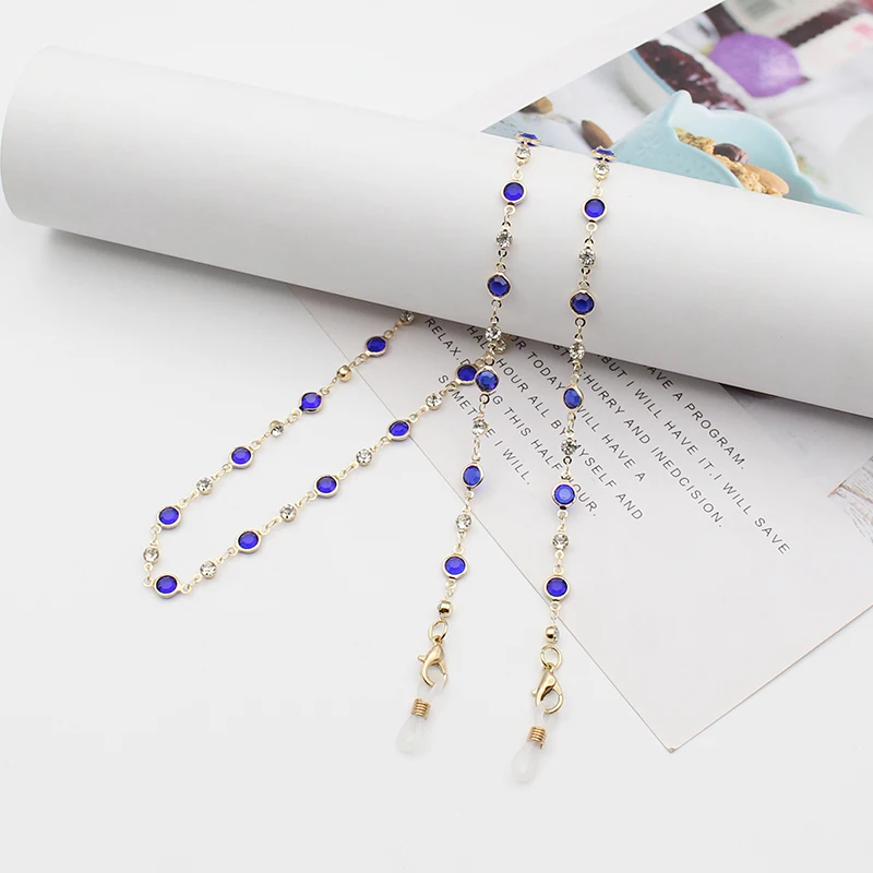 Cross Border Coloful Rhinestones Glasses Chain Matel Face Masking Chian Headphone Chain Anti-lost glasses rope