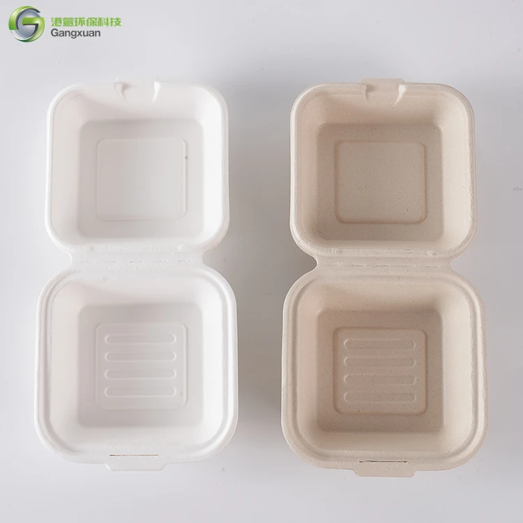 Custom Eco Friendly Biodegradable Sugarcane Boxes Bagasse Food Container Disposable Tableware Clamshell Takeout Lunch Food Box