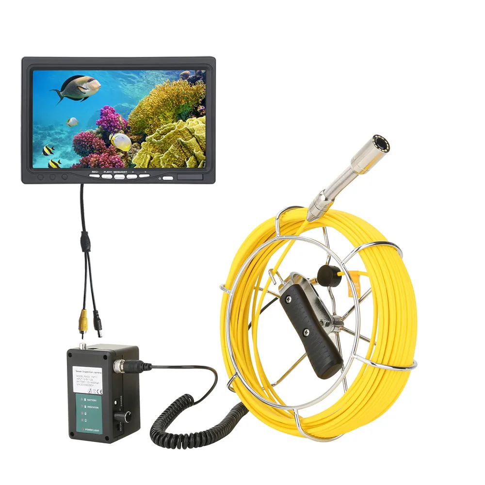 Видеокамера для осмотра труб с монитором 7 дюймов, промышленная эндоскопическая система для канализации, водосточных труб 1000 ТВЛ, IP68, 12 светодиодов, 20 м