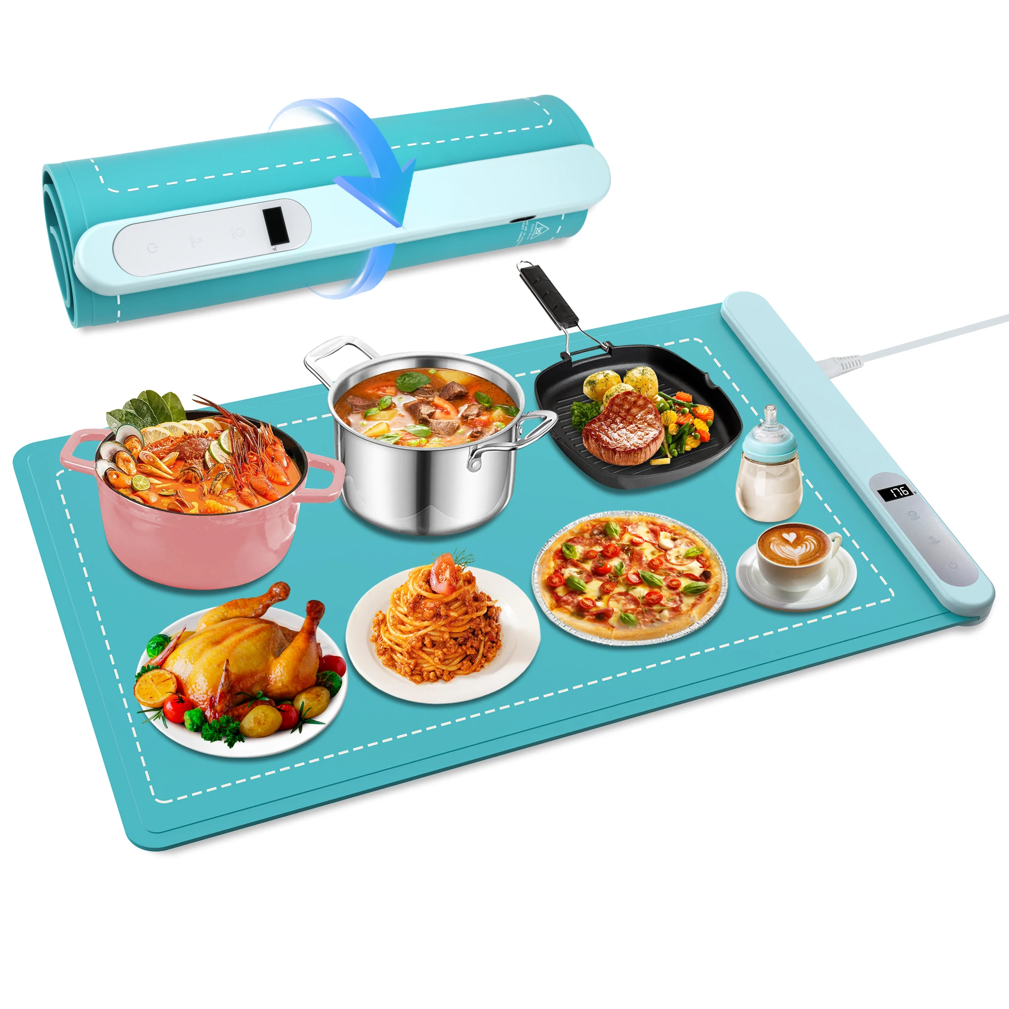 portable roll up hot plates silicone electric warming trays for food