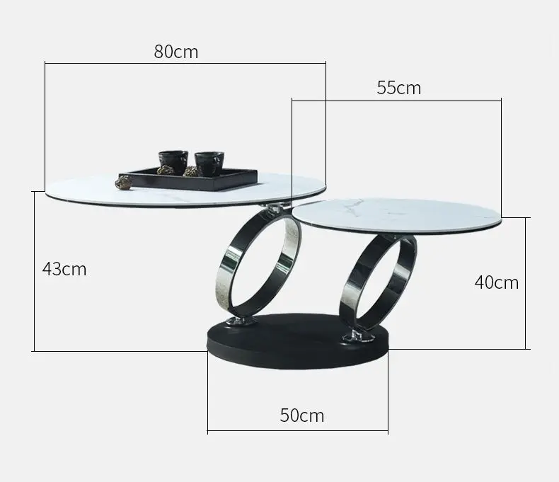 space saving furniture double-sided rotatable glass round coffee tea table convertible one and two tabletop frame mechanism