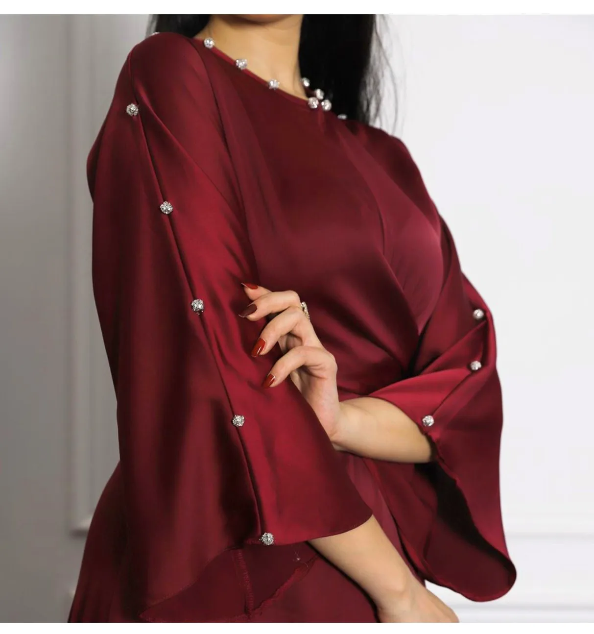 
Direct selling Cross-Border Middle East Dubai High-End Satin Lotus Leaf Sleeve Dress Muslim women 