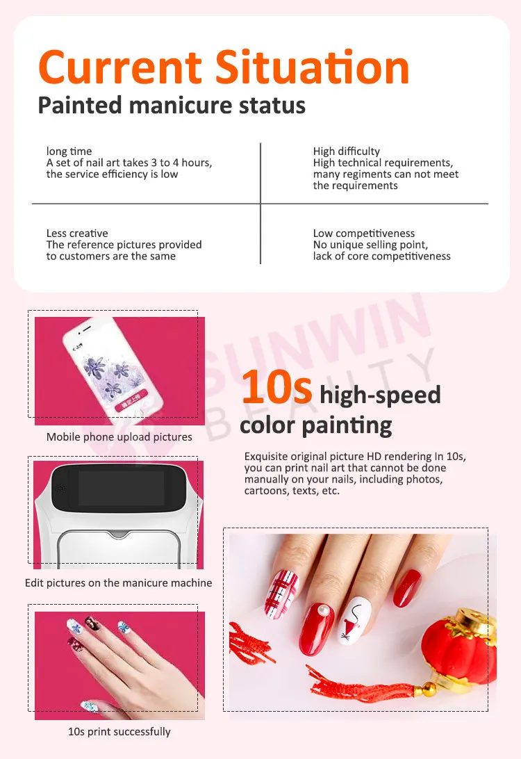 Automatic digital diy design manicure 3d drying fingernail nails art polish printing printer machine