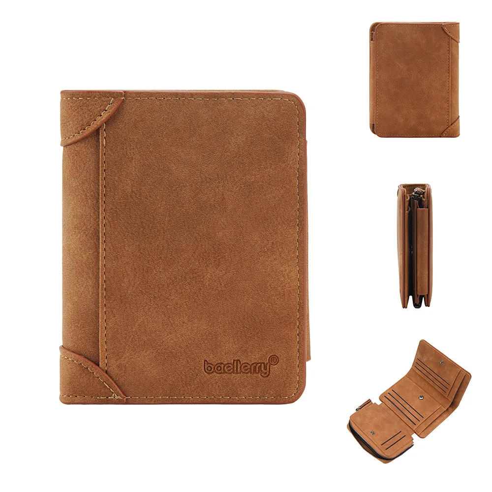 Wholesale PU Leather Men Wallet New Design Zipper Pocket Fashion Card Coin Holder Portable Men Short Mutli-Card Wallet