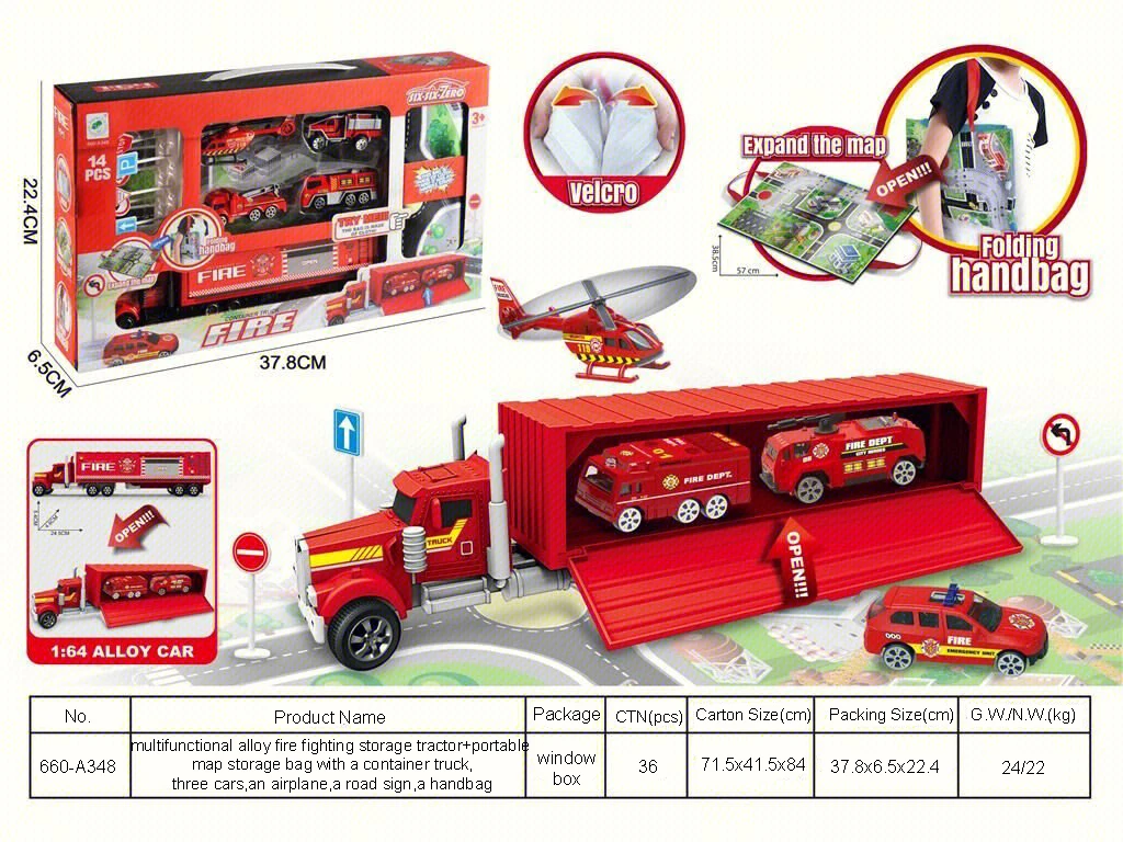 Hot selling storage portable handbag map tractor car toys alloy car toy set