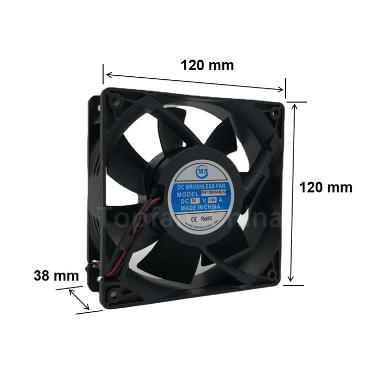 Original Topfan Refrigerator Parts 24v 48v Dc12v 2.7a Ec Ac 12cm 12038 120x120x38mm MX12038AB Cooling Fan