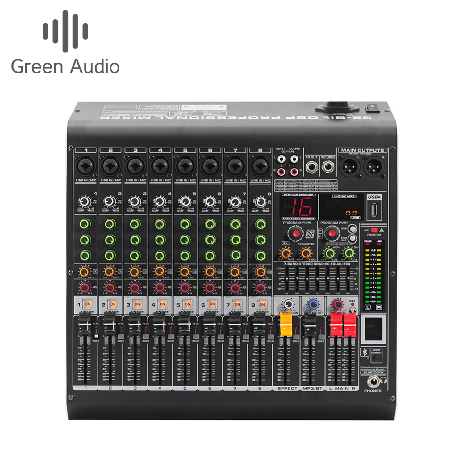GAX-MC8 профессиональный аудио 8-канальный BT микшер 24 бит DSP цифровой эффект микширование звука консоль оборудование USB DJ студия