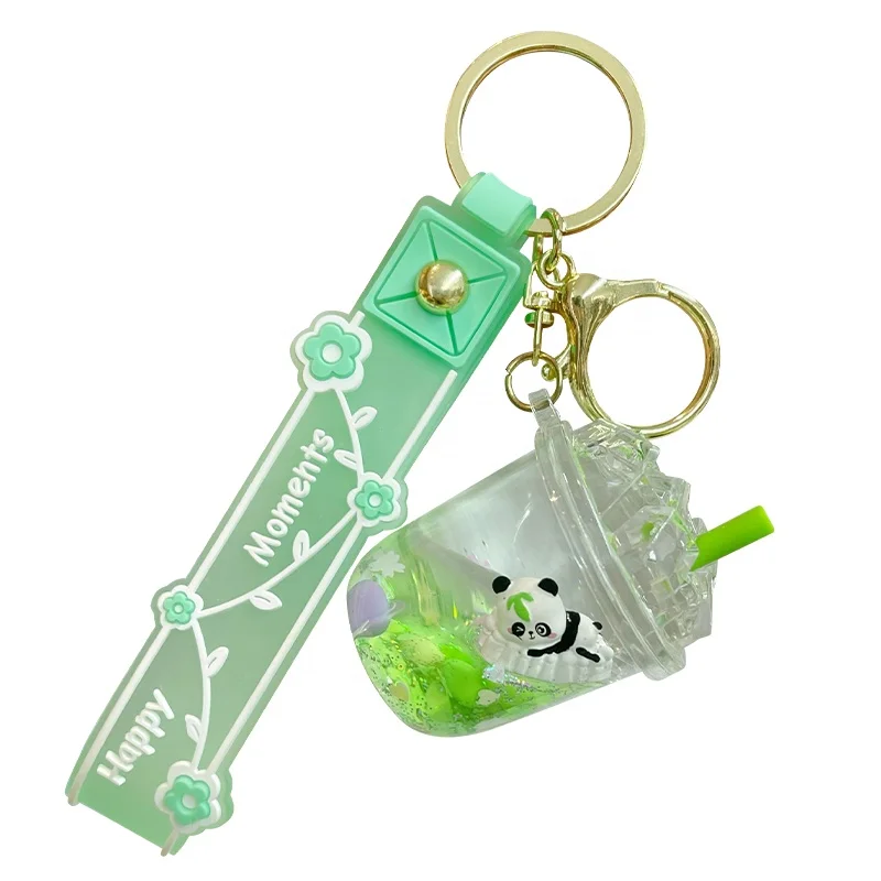 Милая панда, свежая прозрачная бутылка с жидким маслом, зыбучие пески, маленькие подарочные украшения, акриловый брелок с подвеской, оптовая продажа