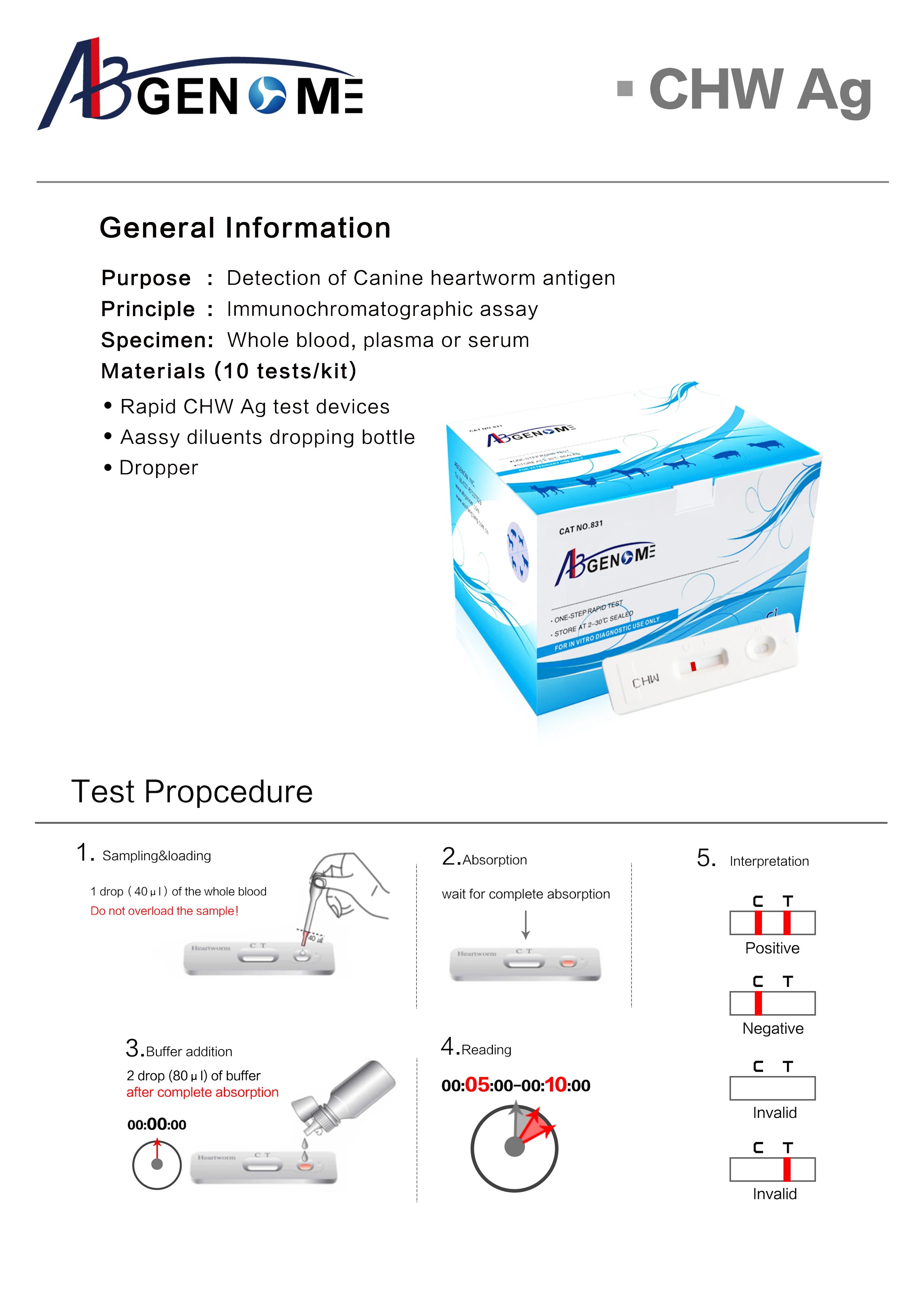 Diagnostic Feline Heartworm Ag Rapid Test for cat FHW  test