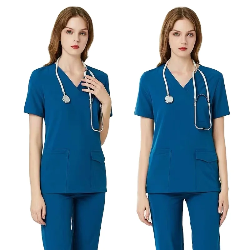 Elastic quick drying custom logo short sleeve nurse uniforms scrubs suits doctor hospital dentist uniform