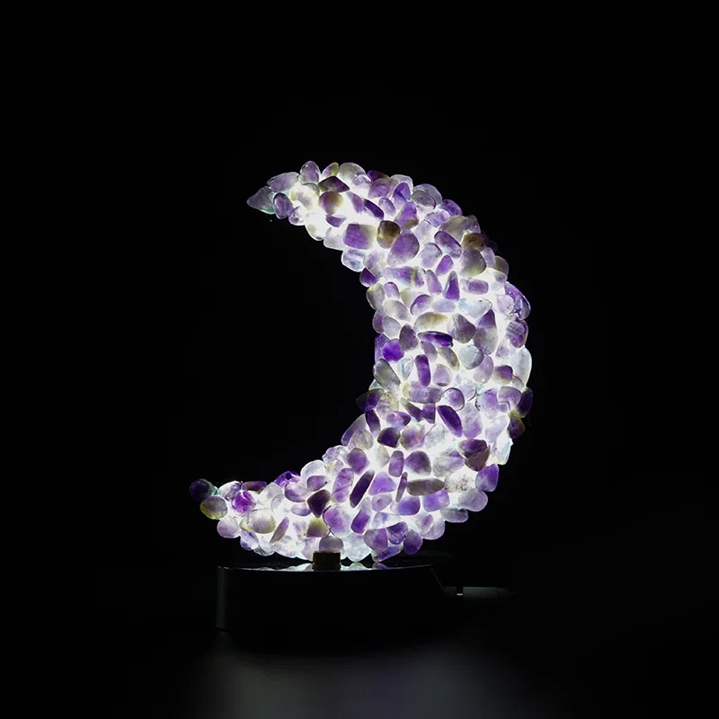 POP Crystal Night USB Light Amethyst Tumbled Stone Night Lamp Clear Rose Quartz Moon Star for Decoration