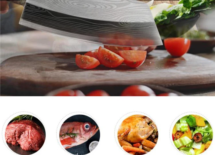 Xingye OEM 4Cr13 нержавеющая сталь лазерный дамасский узор деревянная ручка 8 дюймов шеф-повара мяса измельчитель нож для овощей измельчитель