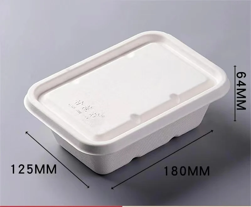 Biodegradable Disposable Square 750 ML Lunch Box Bagasse Pulp Tableware Dishes for Parties