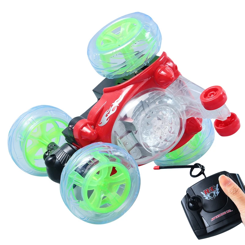 Colorful mini rc stunt rolling remote control car children with light music
