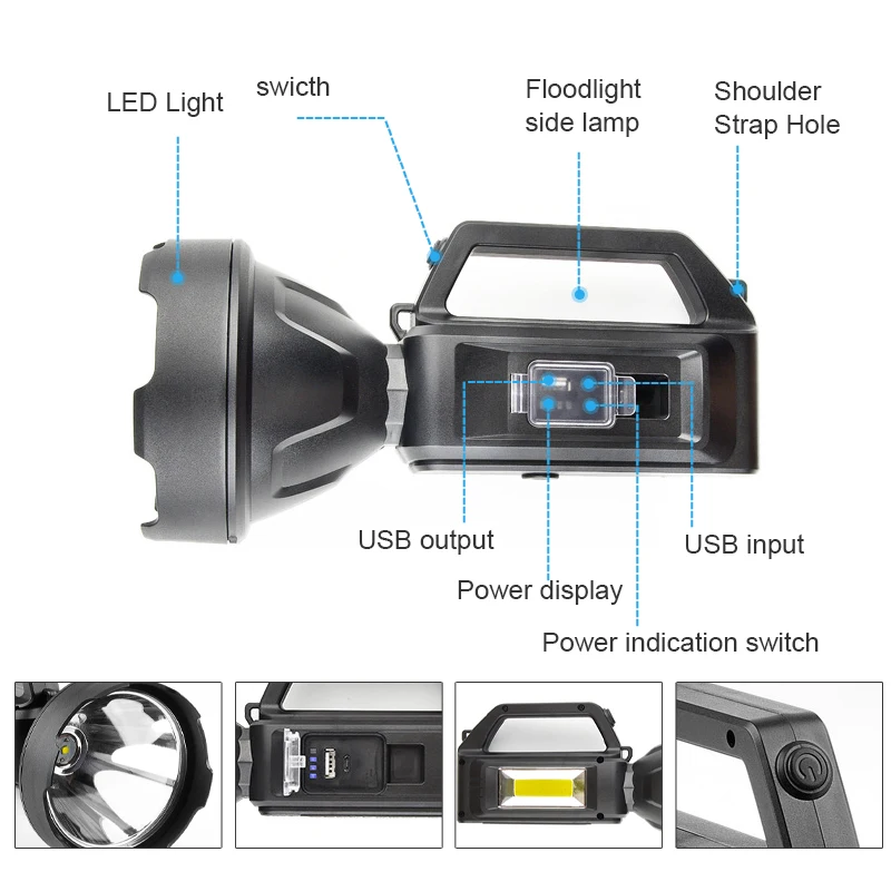 PX5 Waterproof 6 modes Rechargeable 2000 Lumen Super Bright LED Handheld Flashlight Spotlight with USB Output