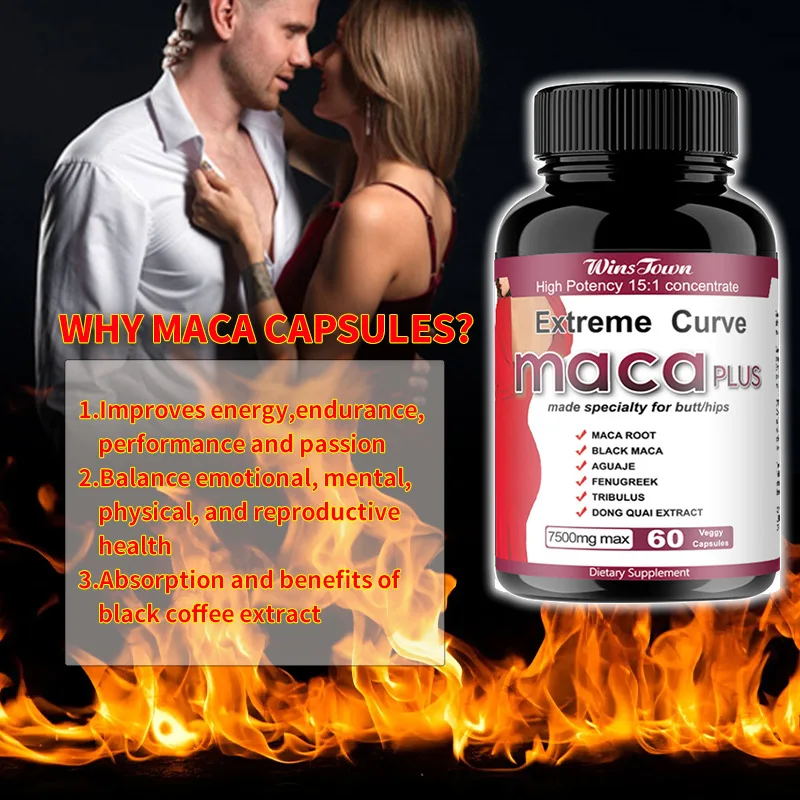 High Potency Maca Pills Black Maca Root Capsules Peruvian Maca Root Powder Extract Capsules for Women & Men